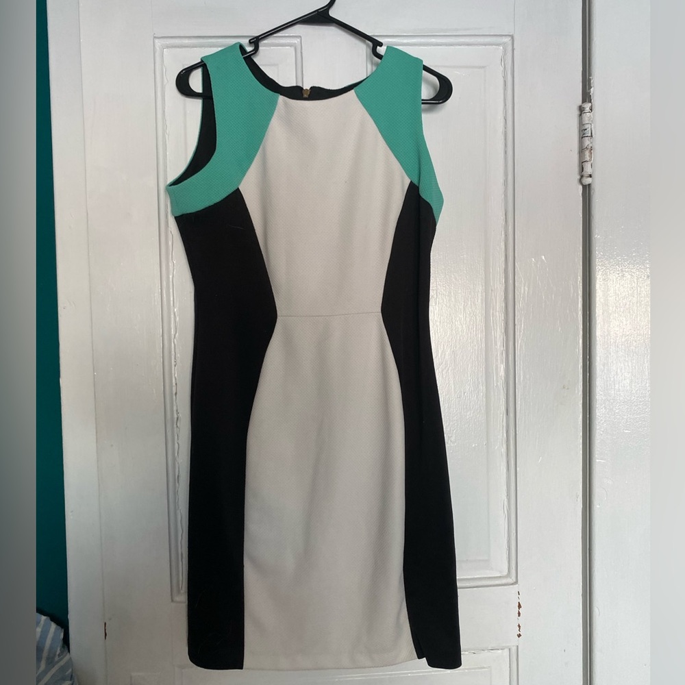 Teal, White, Black Fitted Dress